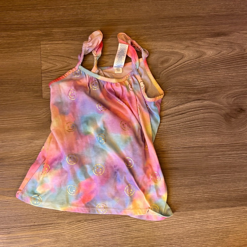 Tie-dye with gold smiley face tank top pajama shirt
